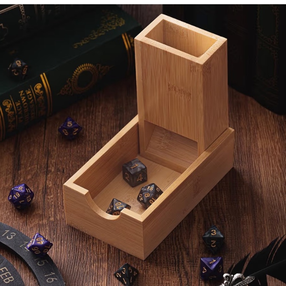 Wooden Dice Tower & Tray - Bamboo Finish set of dice dungeons and dragons